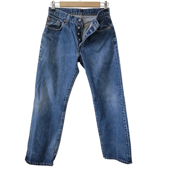 Selvedge Levi Button Fly MADE IN USA 100% Cotton Original Jeans Women's W28 L30 - Picture 1 of 16
